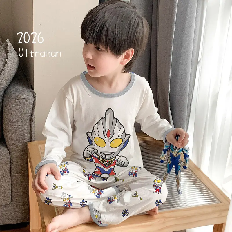 Bamboo Fiber Children's Pajamas for Boys and Girls, Long-Sleeved Home Wear Set, Summer Thin Style, Class A, for Older Children, Air-Conditioned Clothing
