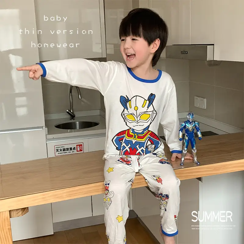 Bamboo Fiber Children's Pajamas for Boys and Girls, Long-Sleeved Home Wear Set, Summer Thin Style, Class A, for Older Children, Air-Conditioned Clothing