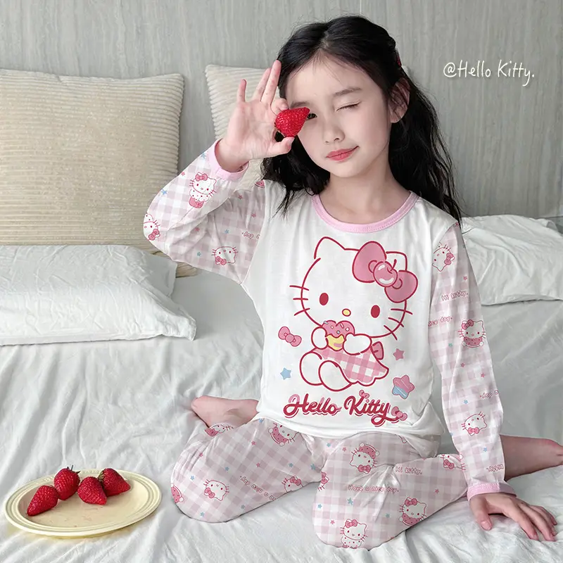 Bamboo Fiber Children's Pajamas for Boys and Girls, Long-Sleeved Home Wear Set, Summer Thin Style, Class A, for Older Children, Air-Conditioned Clothing