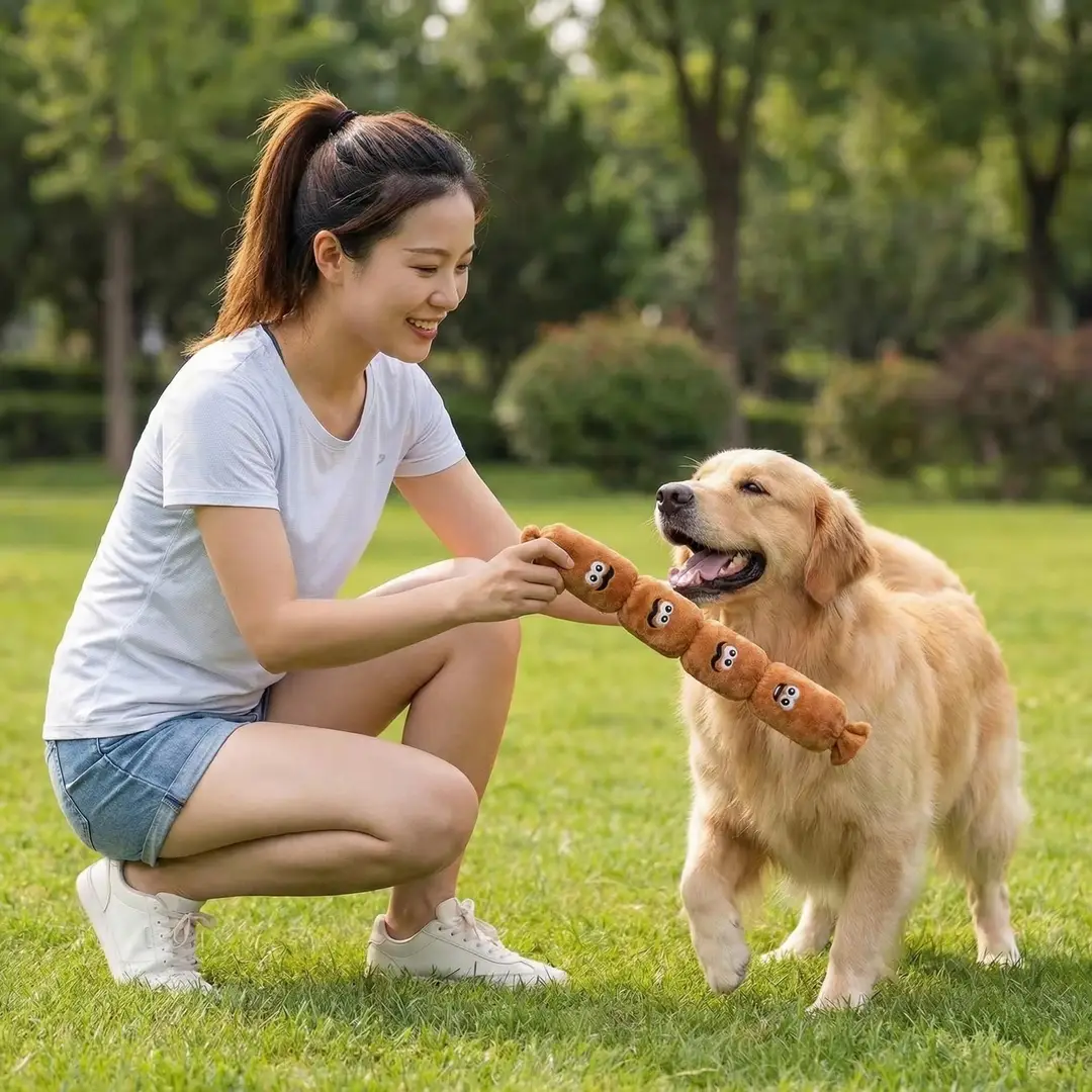 Pet Dog Press-And-Squeak Toy, Realistic Plush Sausage for Chewing, Boredom Relief, Self-Entertainment, Sniffing, Suitable for Teddy, French Bulldog, Golden Retriever