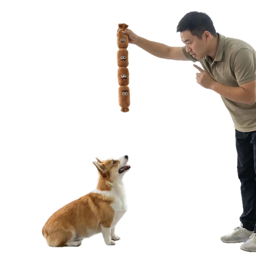 Pet Dog Press-And-Squeak Toy, Realistic Plush Sausage for Chewing, Boredom Relief, Self-Entertainment, Sniffing, Suitable for Teddy, French Bulldog, Golden Retriever