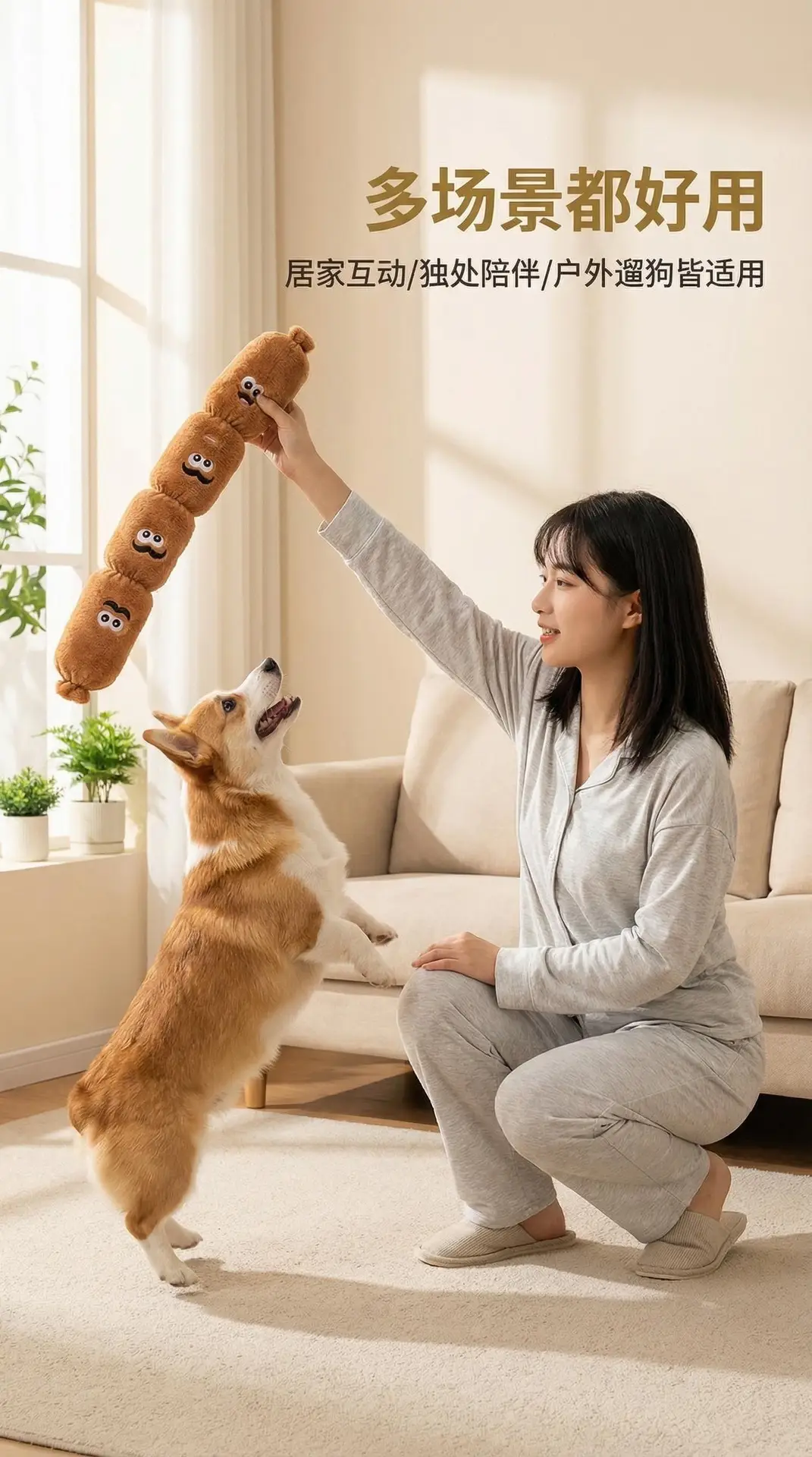 Pet Dog Press-And-Squeak Toy, Realistic Plush Sausage for Chewing, Boredom Relief, Self-Entertainment, Sniffing, Suitable for Teddy, French Bulldog, Golden Retriever — feature 2