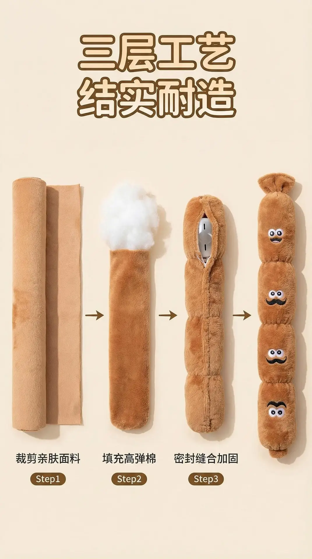 Pet Dog Press-And-Squeak Toy, Realistic Plush Sausage for Chewing, Boredom Relief, Self-Entertainment, Sniffing, Suitable for Teddy, French Bulldog, Golden Retriever — feature 6