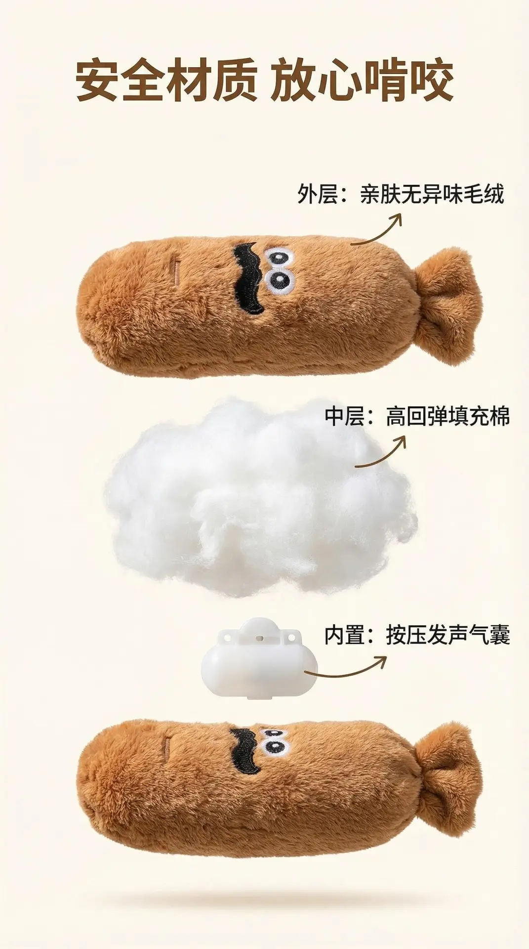 Pet Dog Press-And-Squeak Toy, Realistic Plush Sausage for Chewing, Boredom Relief, Self-Entertainment, Sniffing, Suitable for Teddy, French Bulldog, Golden Retriever — feature 7
