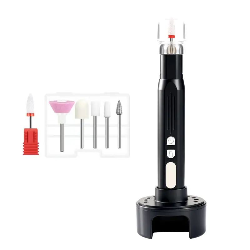 Electric Nail Polisher for Professional Nail Salons, Rechargeable Nail Grinder with Polishing and Curing Lamp, High-Speed and Silent