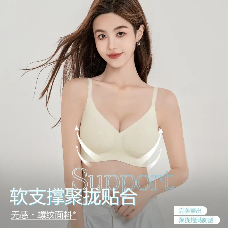 Cross-Border Seamless Underwear for Women with Small Busts, Jelly Soft Support, Ribbed Lift, Soft and Skin-Friendly Bra Without Underwire