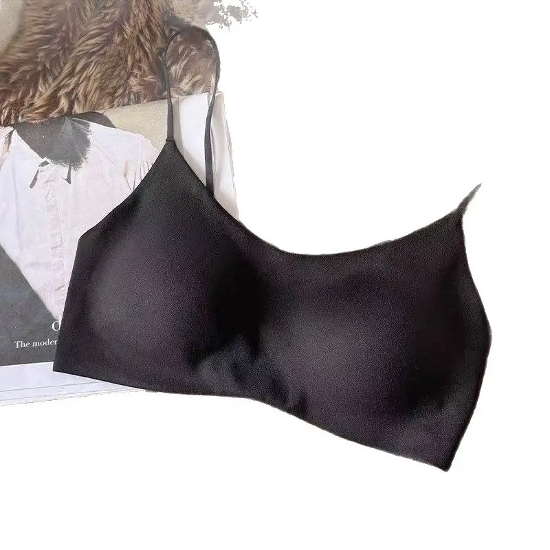 Leopard Print Seamless Large U-Backless Pure Desire Bra with Thin Straps, Wireless, Comfortable, Breathable, Sexy Tube Top for Spring and Summer