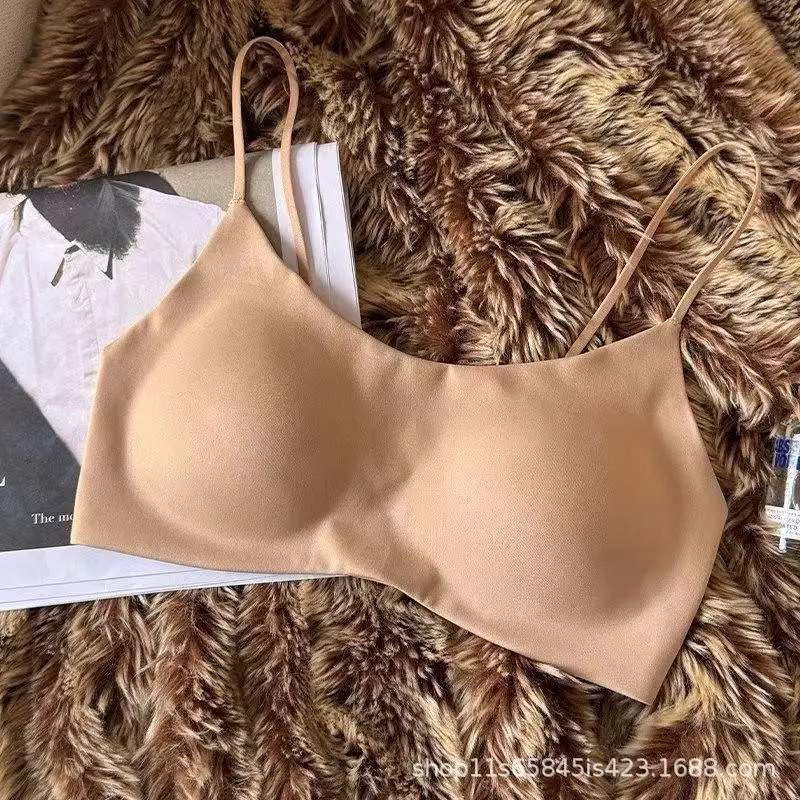 Leopard Print Seamless Large U-Backless Pure Desire Bra with Thin Straps, Wireless, Comfortable, Breathable, Sexy Tube Top for Spring and Summer