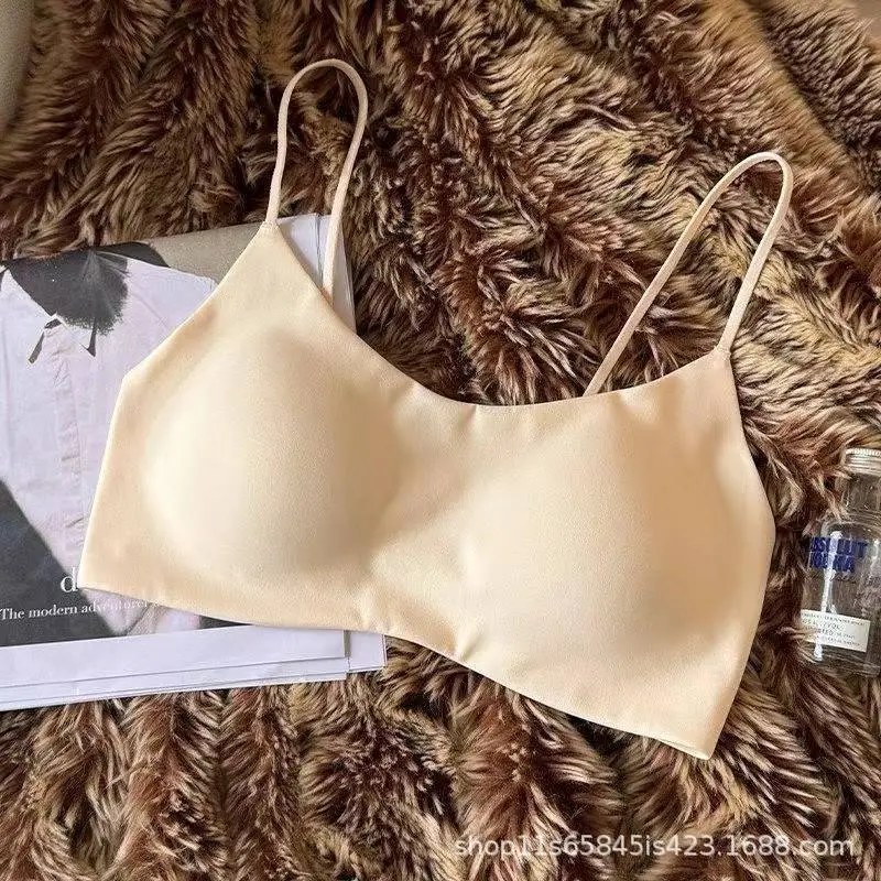 Leopard Print Seamless Large U-Backless Pure Desire Bra with Thin Straps, Wireless, Comfortable, Breathable, Sexy Tube Top for Spring and Summer