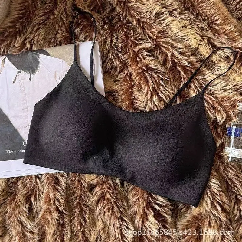 Leopard Print Seamless Large U-Backless Pure Desire Bra with Thin Straps, Wireless, Comfortable, Breathable, Sexy Tube Top for Spring and Summer