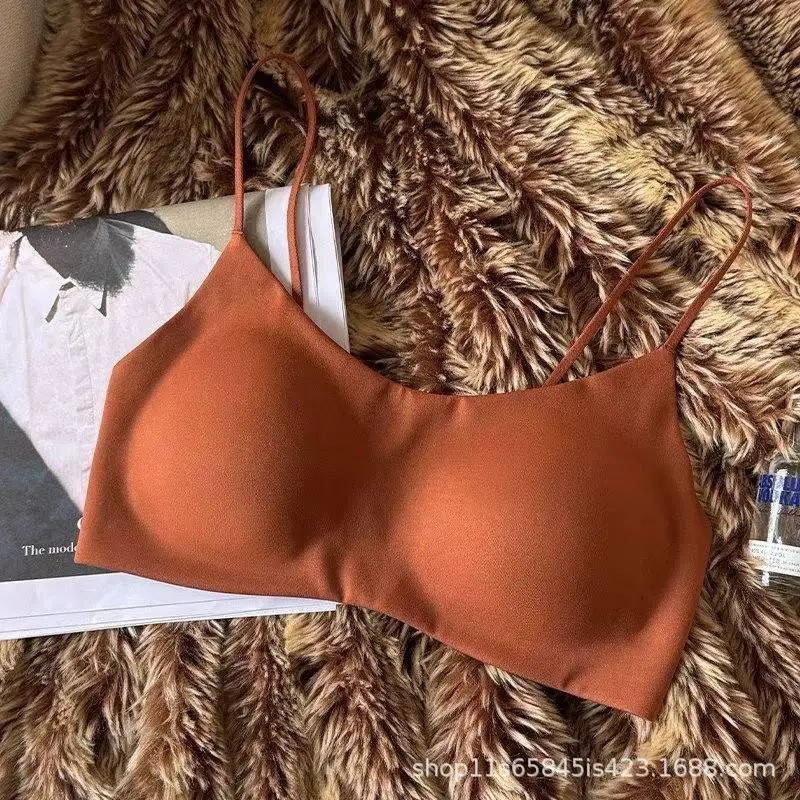 Leopard Print Seamless Large U-Backless Pure Desire Bra with Thin Straps, Wireless, Comfortable, Breathable, Sexy Tube Top for Spring and Summer