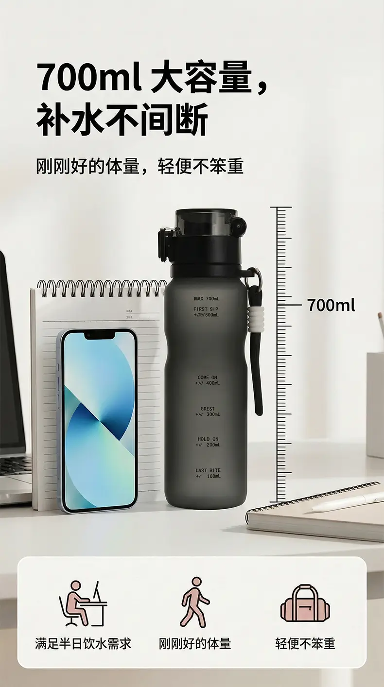 Sports Water Cup, Summer Large-Capacity Straw Cup, Cycling Portable Water Cup, Unbreakable Fitness Water Bottle, Plastic Cup — feature 1