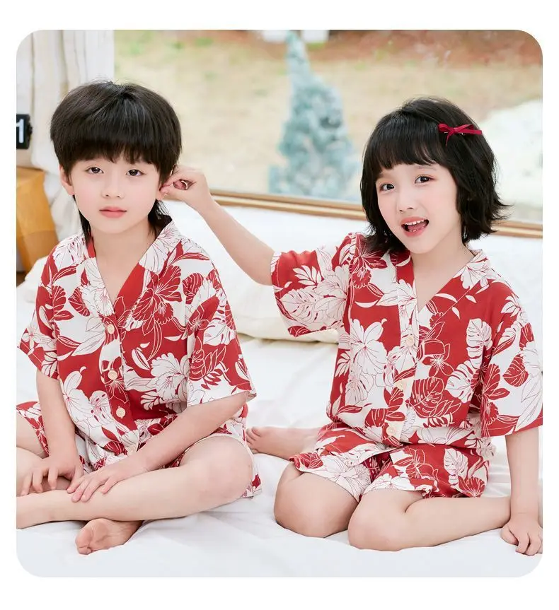 Summer Thin Cotton Silk Pajamas for Children, Short-Sleeved Shorts, Home Clothes Set, Baby Boys and Girls, Kids' Air-Conditioned Clothing — feature 16