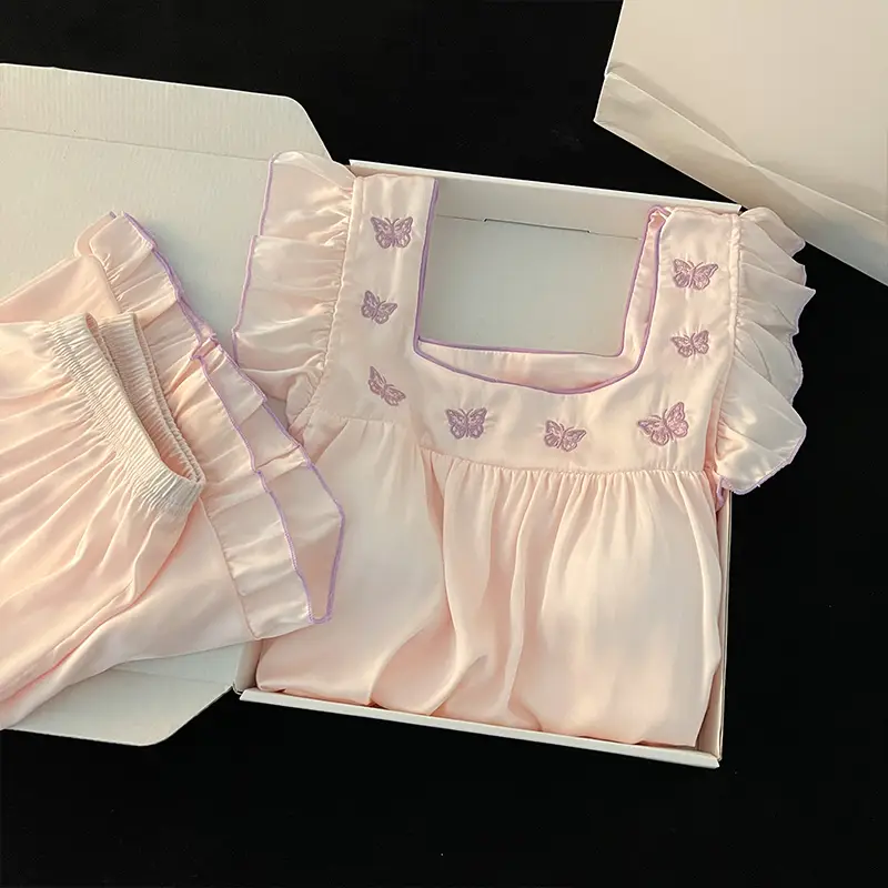 Ice Silk Camisole Pajamas for Women 2026 New Summer Style with Chest Pads, Sweet and Wearable as Outerwear, Home Wear Set