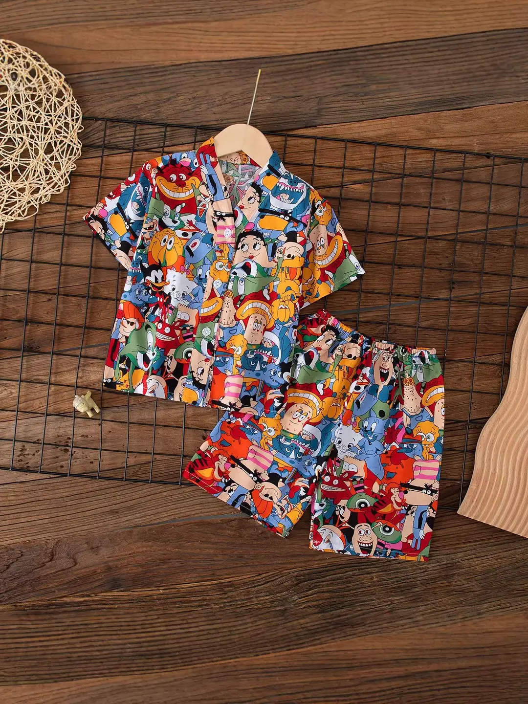 Summer Children's Short-Sleeve Shorts Pajamas Cotton Silk Boys' and Girls' Set Cotton Silk Baby Air-Conditioned Home Wear Thin Style