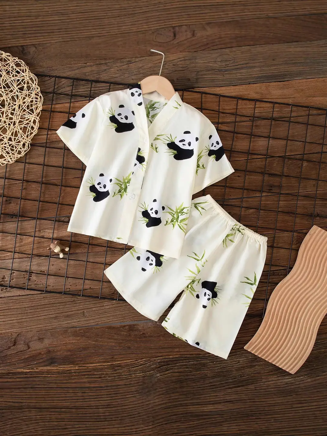 Summer Children's Short-Sleeve Shorts Pajamas Cotton Silk Boys' and Girls' Set Cotton Silk Baby Air-Conditioned Home Wear Thin Style