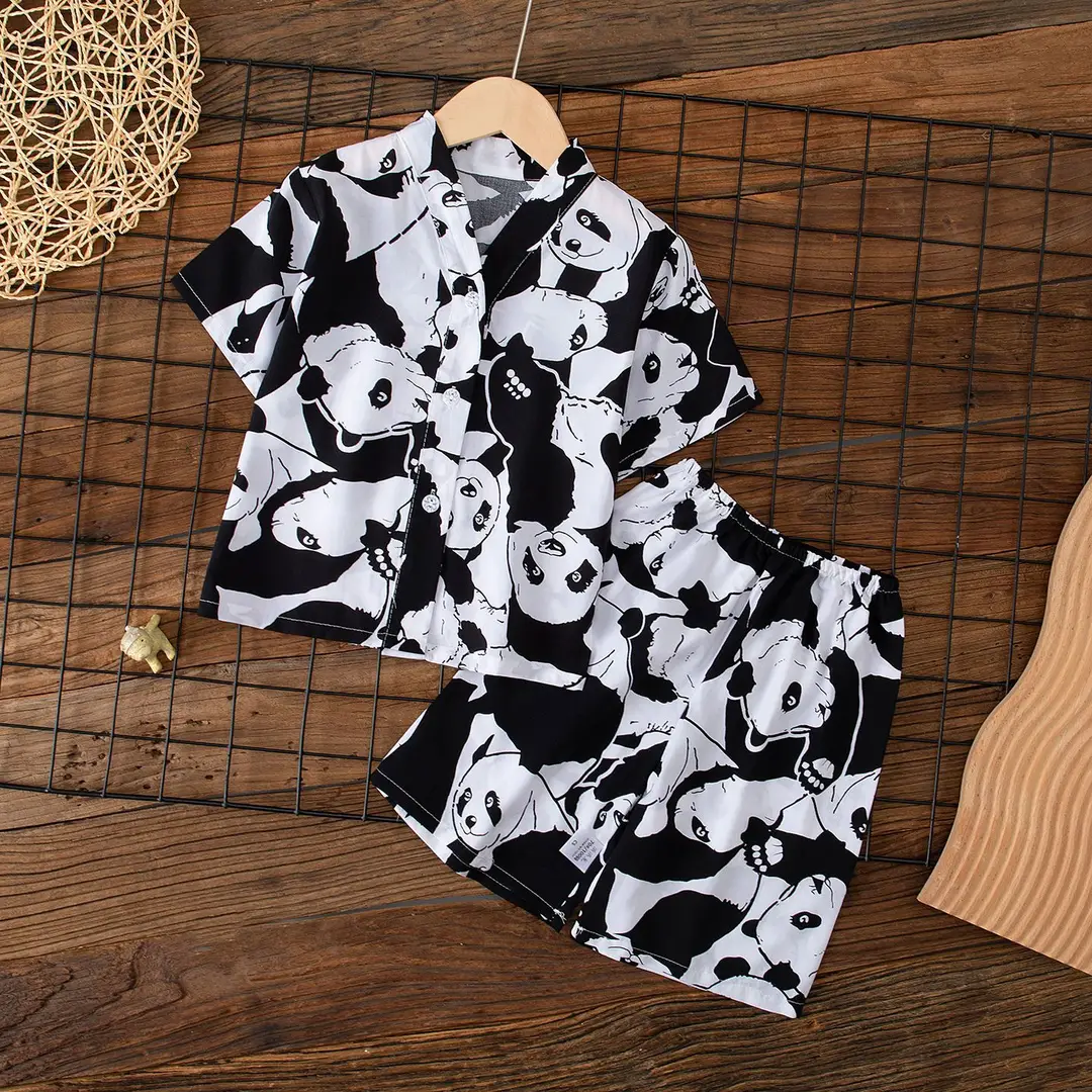 Summer Children's Short-Sleeve Shorts Pajamas Cotton Silk Boys' and Girls' Set Cotton Silk Baby Air-Conditioned Home Wear Thin Style