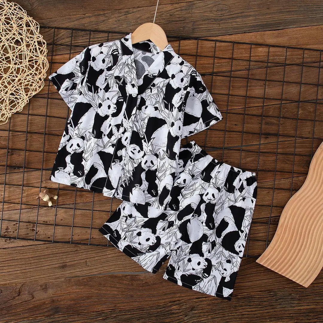 Summer Children's Short-Sleeve Shorts Pajamas Cotton Silk Boys' and Girls' Set Cotton Silk Baby Air-Conditioned Home Wear Thin Style