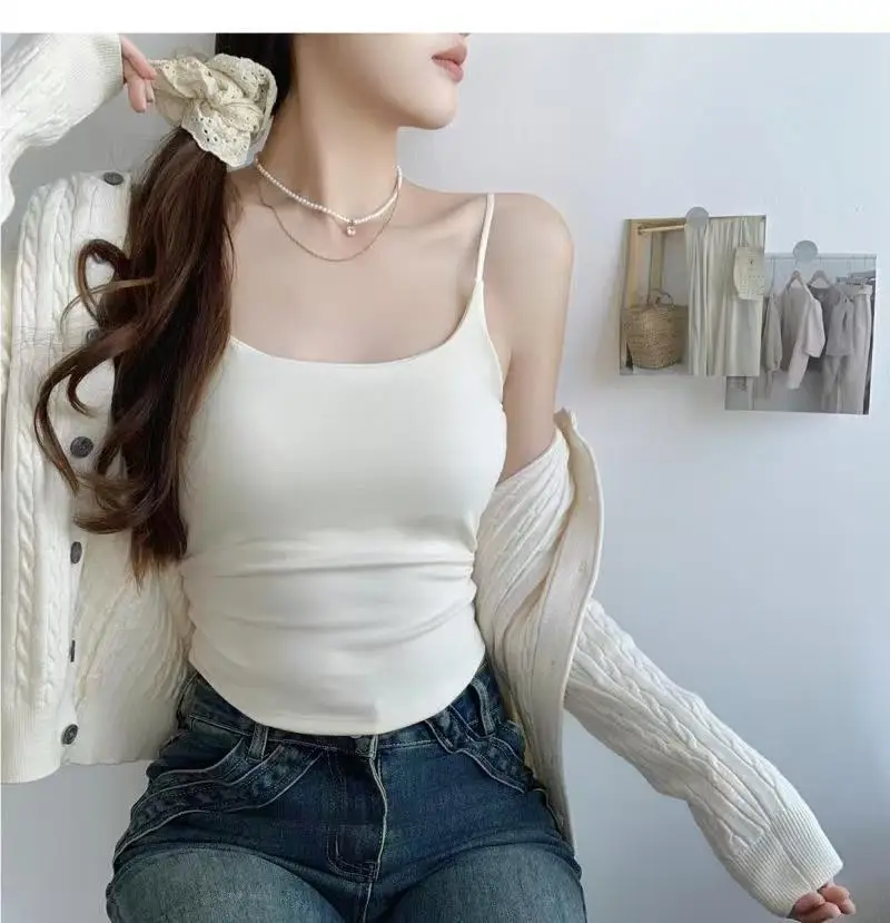 Rayon Solid Color Waist-Cinching Ruched Slimming Backless Camisole with Chest Pads Versatile Outerwear Base Top for Women — feature 12