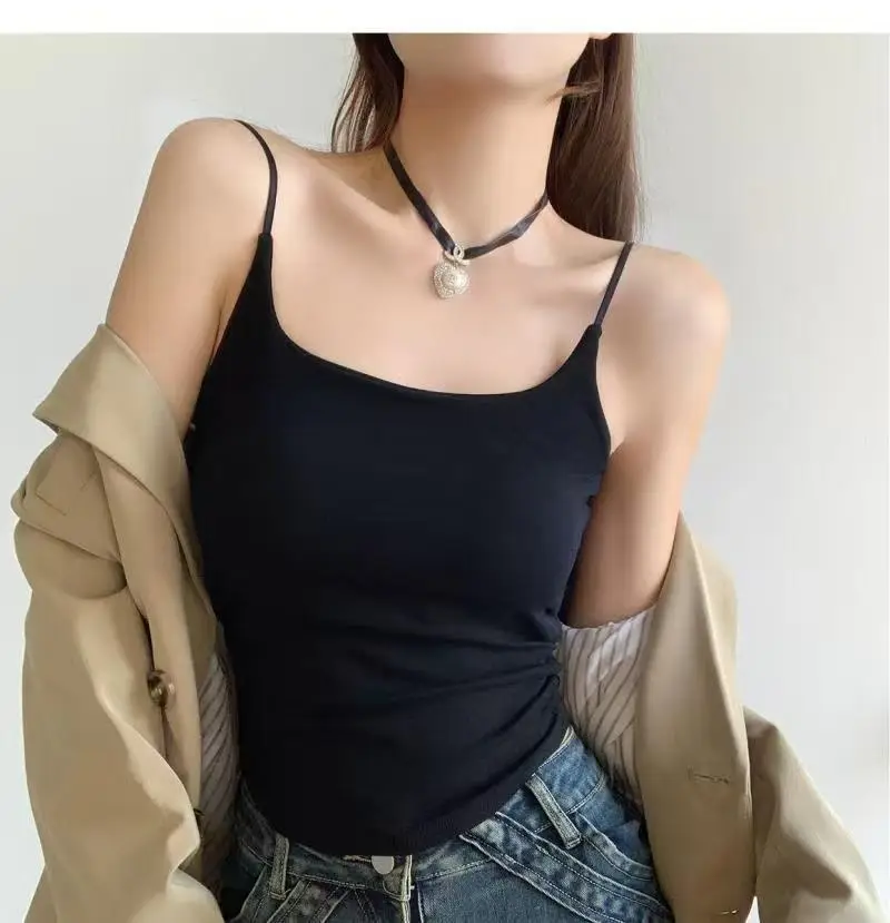 Rayon Solid Color Waist-Cinching Ruched Slimming Backless Camisole with Chest Pads Versatile Outerwear Base Top for Women — feature 15