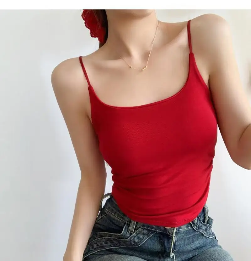 Rayon Solid Color Waist-Cinching Ruched Slimming Backless Camisole with Chest Pads Versatile Outerwear Base Top for Women — feature 19