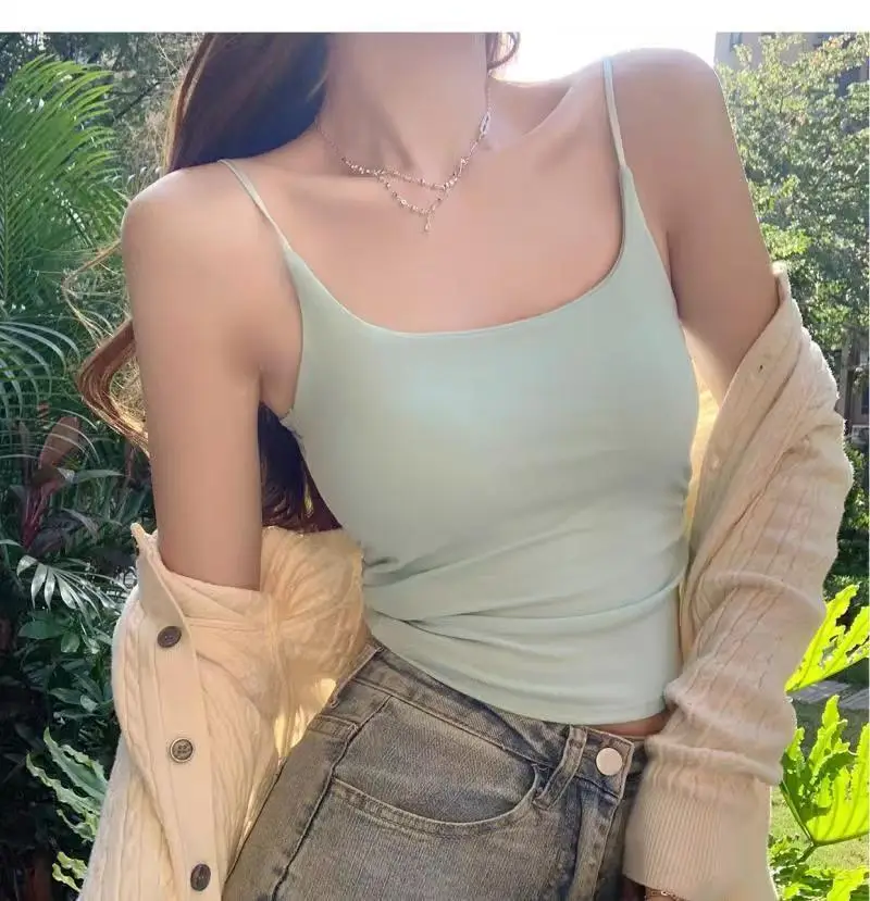 Rayon Solid Color Waist-Cinching Ruched Slimming Backless Camisole with Chest Pads Versatile Outerwear Base Top for Women — feature 22