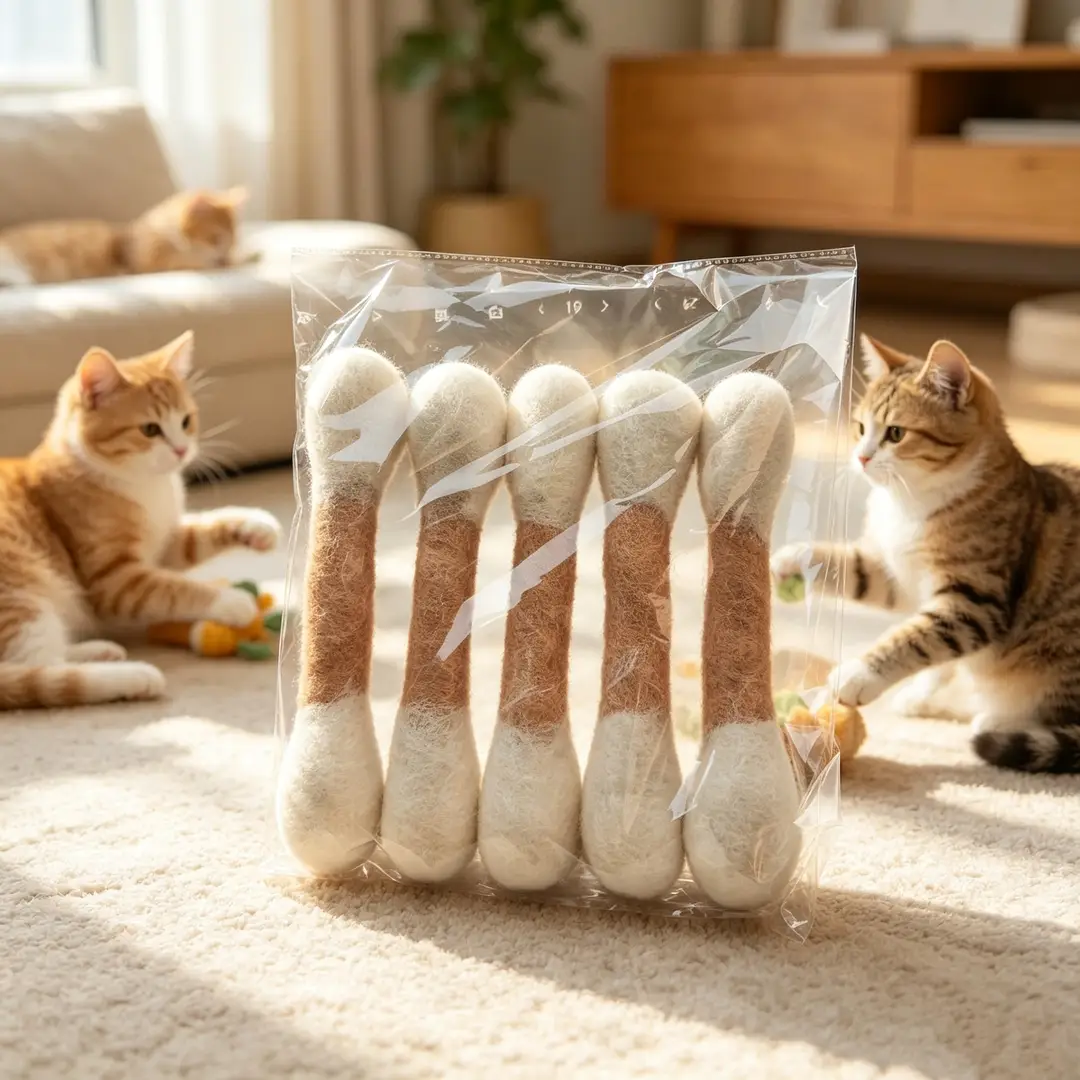 Cat Toys 100% Pure Wool Large Cotton Swab Cat Teaser Stick Teeth Cleaning Self-Entertainment Boredom-Relief Catnip Sniffing Toy