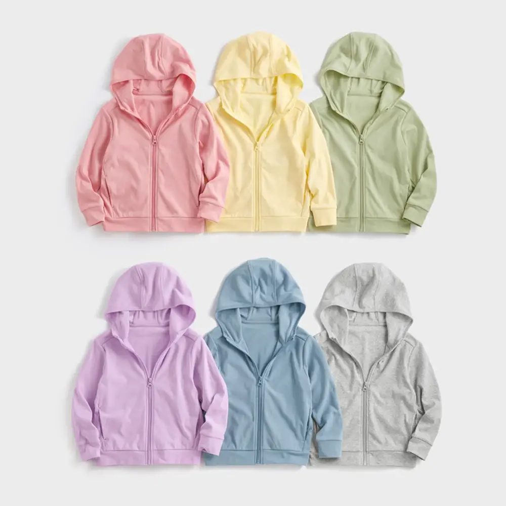 Summer Children's Pure Cotton Sun Protection Clothing for Boys and Girls, Solid Color Sun Protection Jacket, Children's Ultra-Thin Breathable Zip-Up Top — feature 2