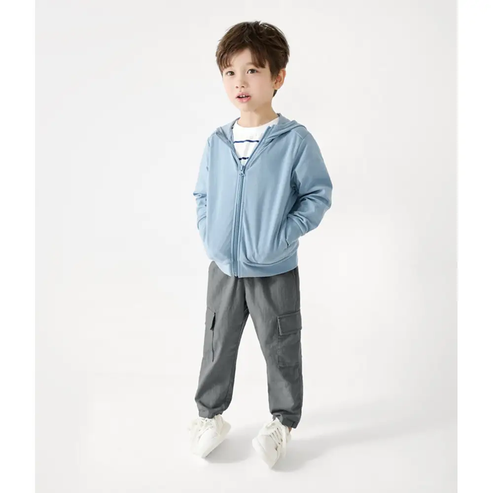 Summer Children's Pure Cotton Sun Protection Clothing for Boys and Girls, Solid Color Sun Protection Jacket, Children's Ultra-Thin Breathable Zip-Up Top — feature 5