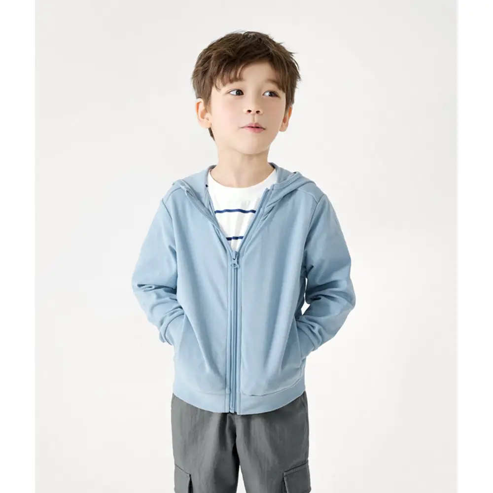 Summer Children's Pure Cotton Sun Protection Clothing for Boys and Girls, Solid Color Sun Protection Jacket, Children's Ultra-Thin Breathable Zip-Up Top — feature 6