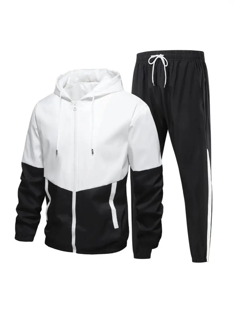 Customized New Casual Sports Men's Hooded Suit with Patchwork Design for Students, Autumn and Winter Custom-Made School Uniform, Cross-Border Manufacturer Logo