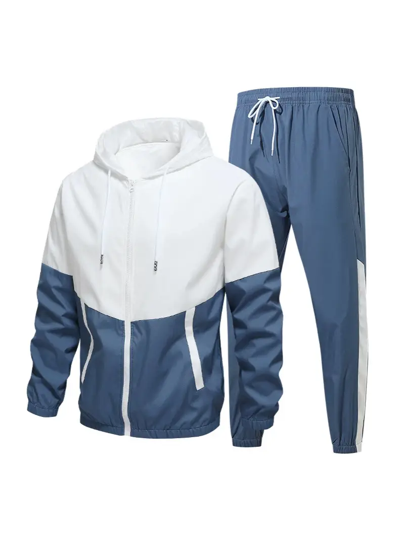 Customized New Casual Sports Men's Hooded Suit with Patchwork Design for Students, Autumn and Winter Custom-Made School Uniform, Cross-Border Manufacturer Logo