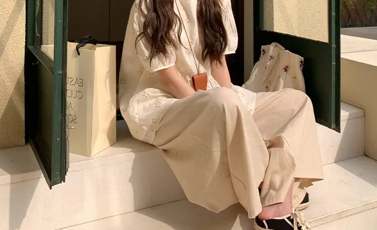 Maternity Suit Summer 2026 New Korean Style Fashion Loose Apricot Color Round Neck Short-Sleeved Top and Pants Two-Piece Set for Women — feature 5