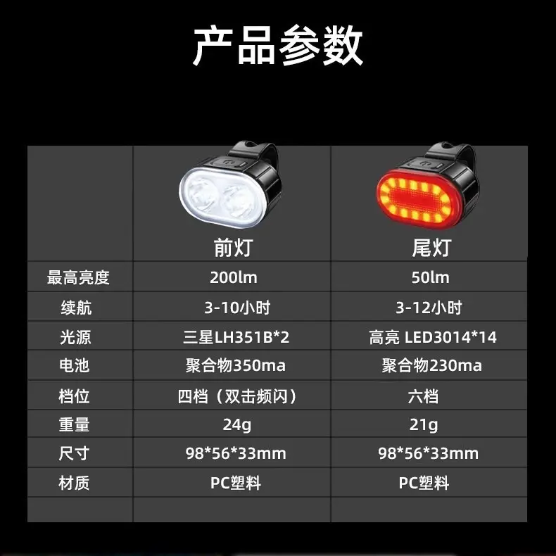 New Rechargeable Bicycle Front Light and Tail Light with Strong Lighting for Night Riding Warning Light for Mountain and Road Bikes Sports Outdoor — feature 2