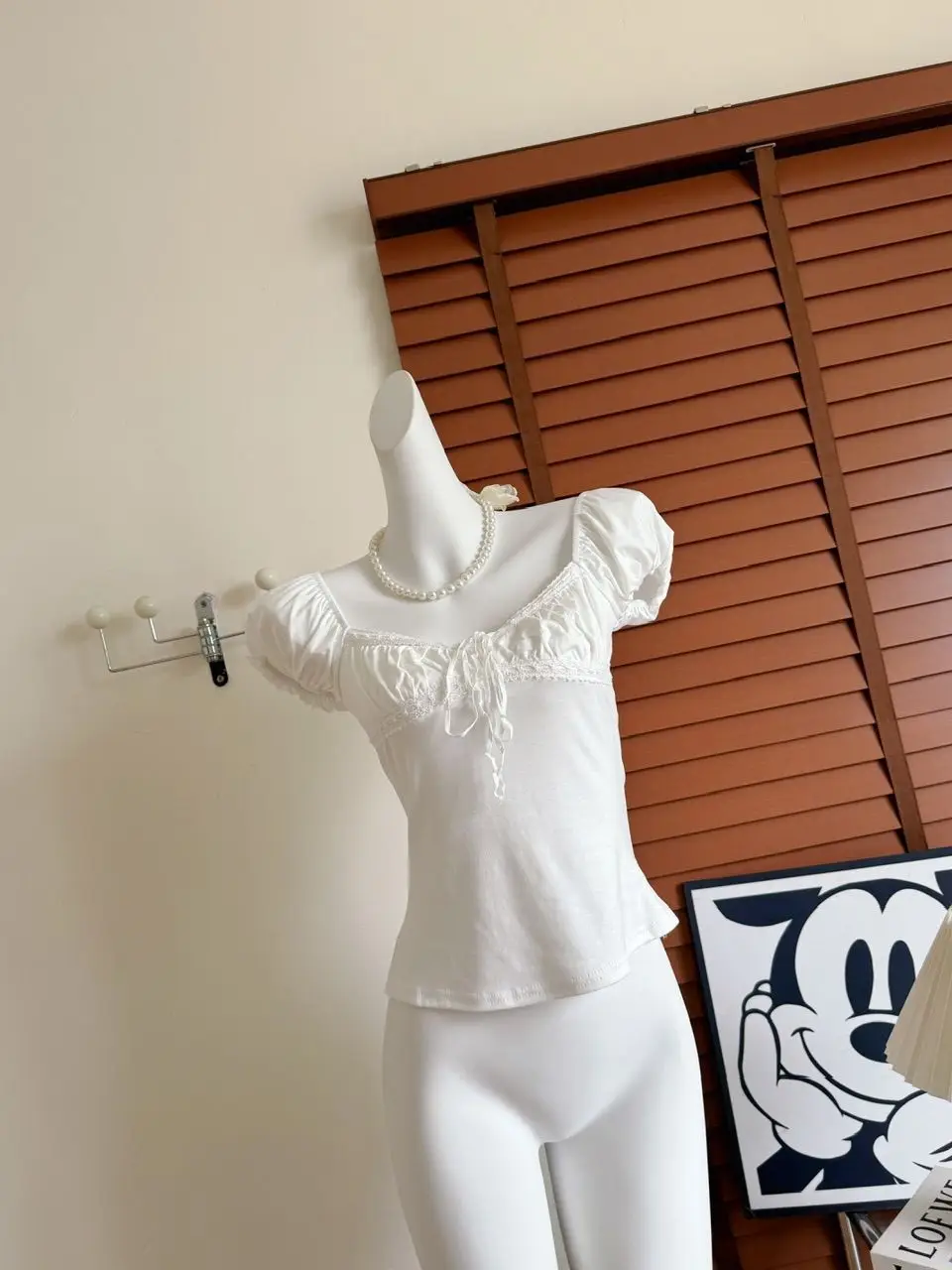 In-Stock 260g Rayon American-Style Square-Neck Short-Sleeve T-Shirt for Women, Summer Slim-Fit Large Neckline with Lace Trim and Tie-Up — feature 11