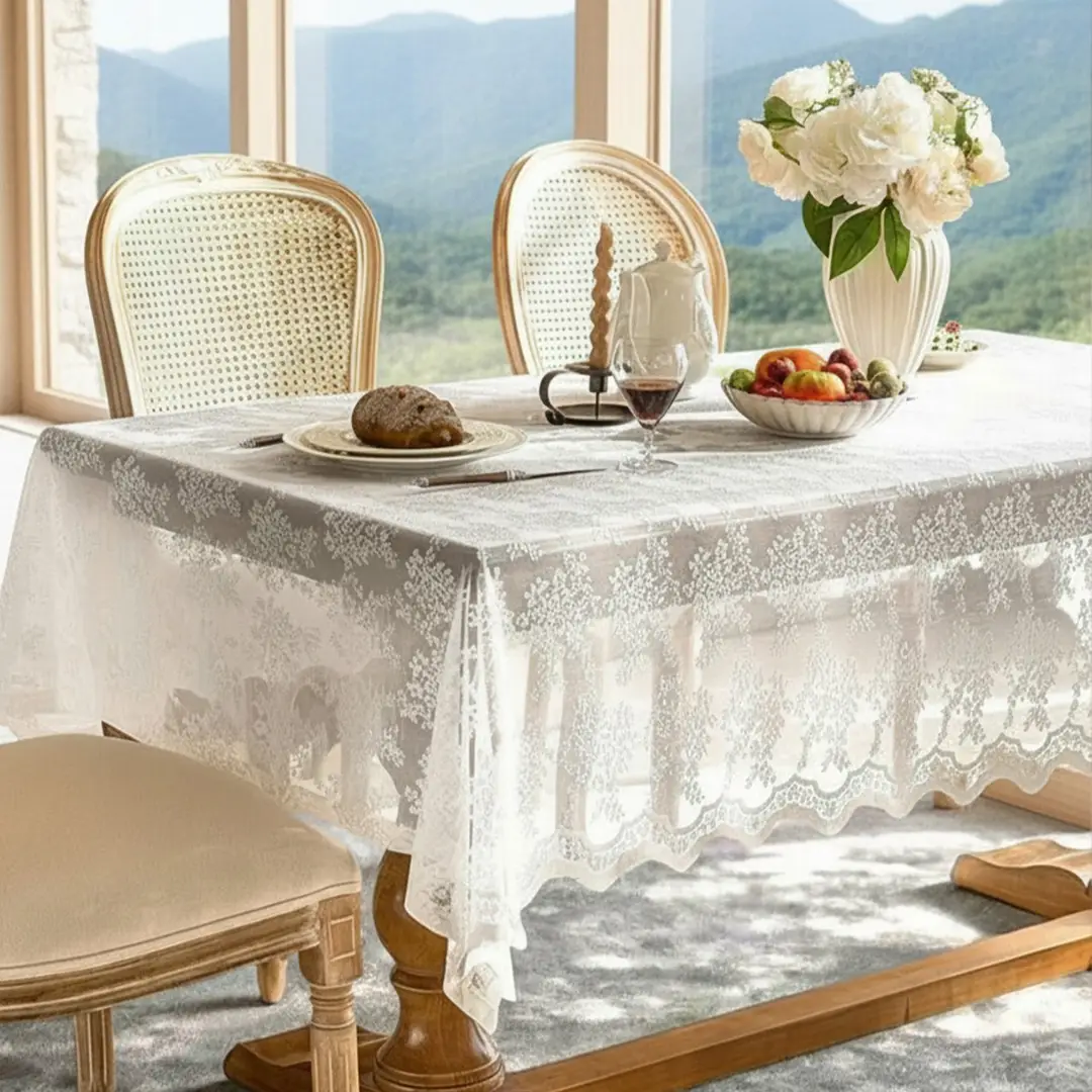 French-style lace tablecloth, rectangular, high-end, suitable for weddings, coffee table cloth, photography prop, hollowed-out European-style romantic background cloth