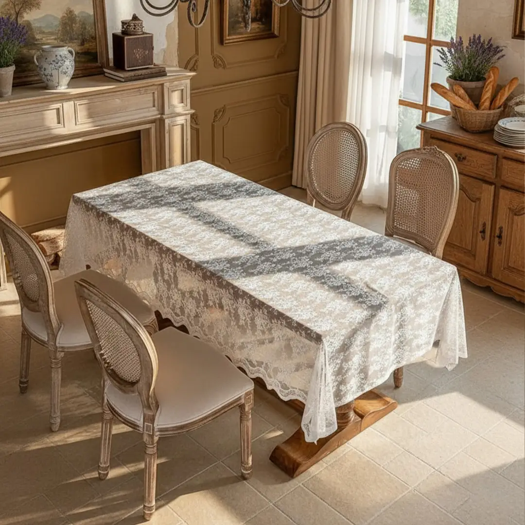 French-style lace tablecloth, rectangular, high-end, suitable for weddings, coffee table cloth, photography prop, hollowed-out European-style romantic background cloth