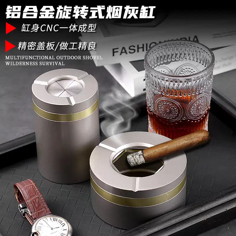 Aluminum alloy creative rotatable and collapsible ashtray with lid, new model for car and home desktop, high-end ashtray - Image 5