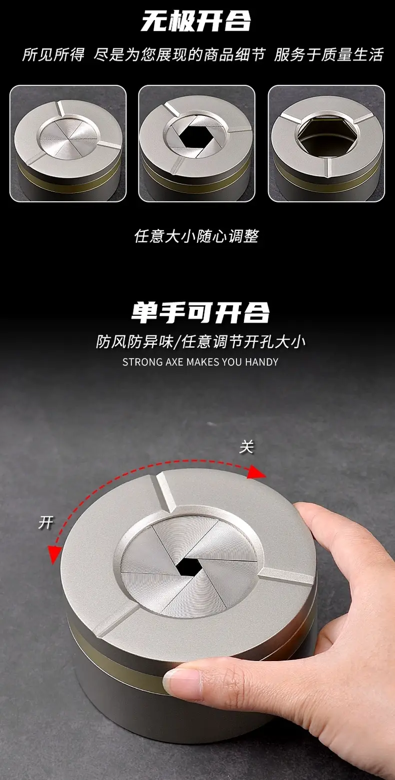 Aluminum alloy creative rotatable and collapsible ashtray with lid, new model for car and home desktop, high-end ashtray — feature 3