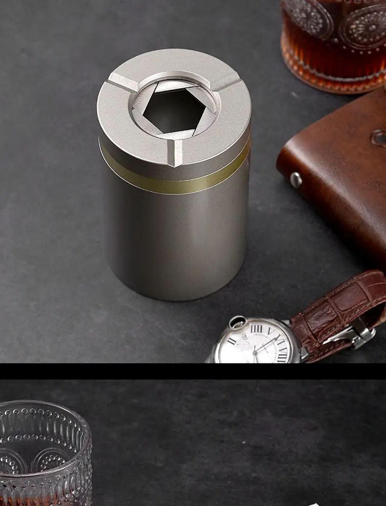 Aluminum alloy creative rotatable and collapsible ashtray with lid, new model for car and home desktop, high-end ashtray — feature 8