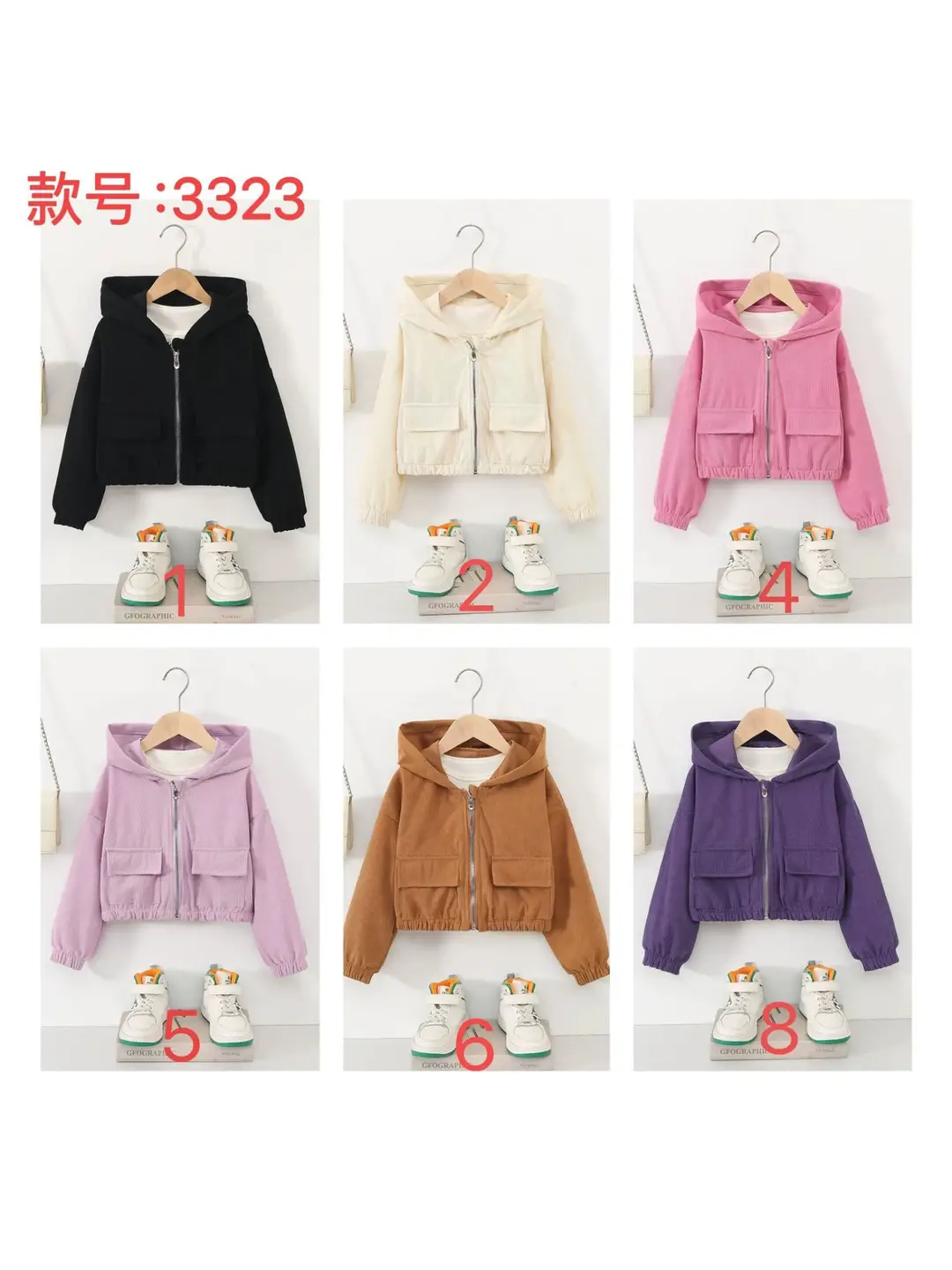 Direct sales from the source factory: girls' short zip-up jacket with hood, casual sporty style, fashionable new spring children's clothing