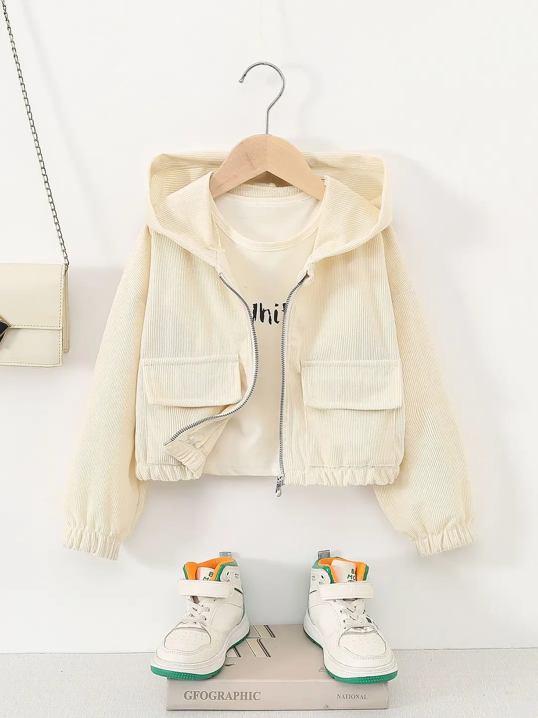 Direct sales from the source factory: girls' short zip-up jacket with hood, casual sporty style, fashionable new spring children's clothing — feature 10
