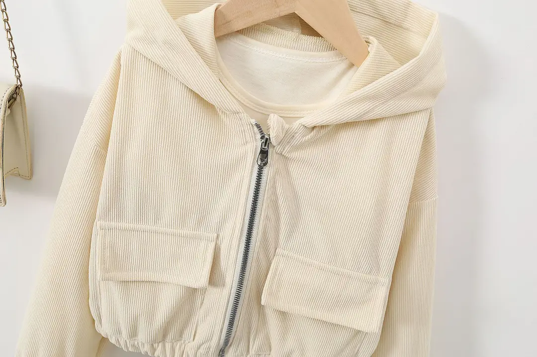 Direct sales from the source factory: girls' short zip-up jacket with hood, casual sporty style, fashionable new spring children's clothing — feature 27