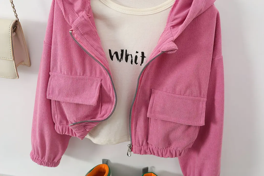Direct sales from the source factory: girls' short zip-up jacket with hood, casual sporty style, fashionable new spring children's clothing — feature 33
