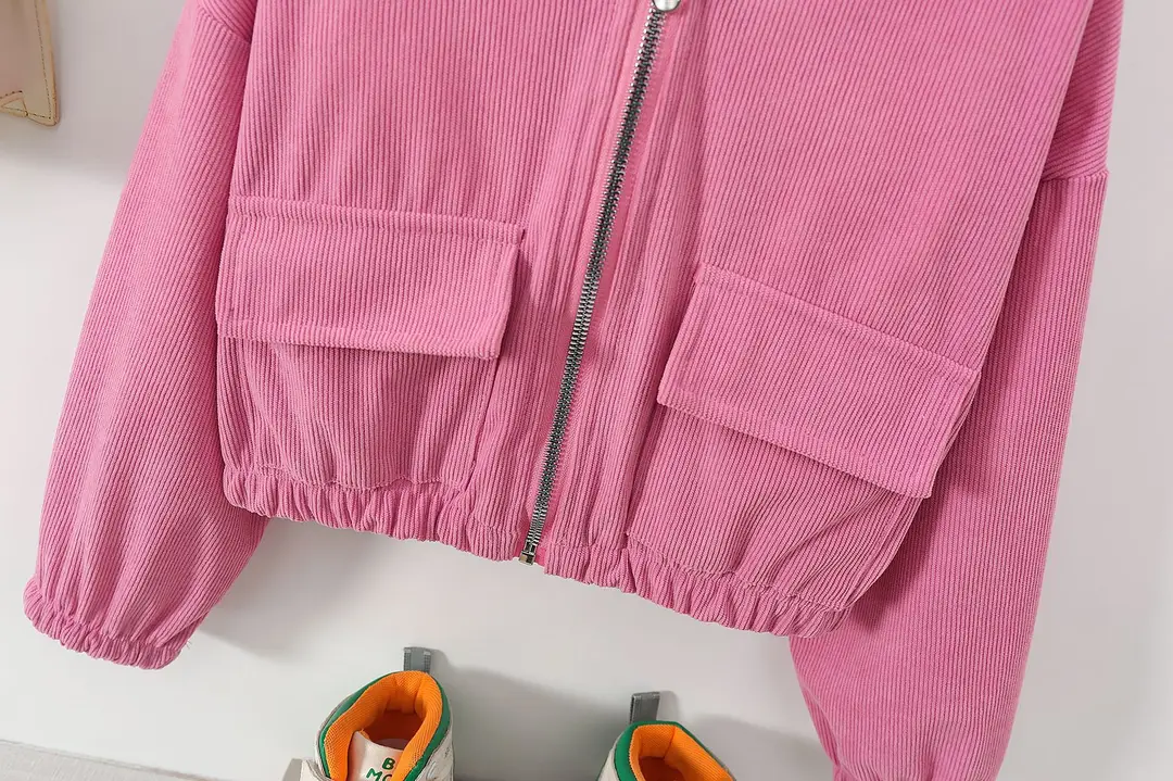 Direct sales from the source factory: girls' short zip-up jacket with hood, casual sporty style, fashionable new spring children's clothing — feature 34