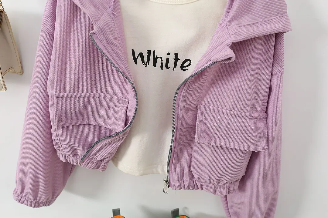 Direct sales from the source factory: girls' short zip-up jacket with hood, casual sporty style, fashionable new spring children's clothing — feature 38