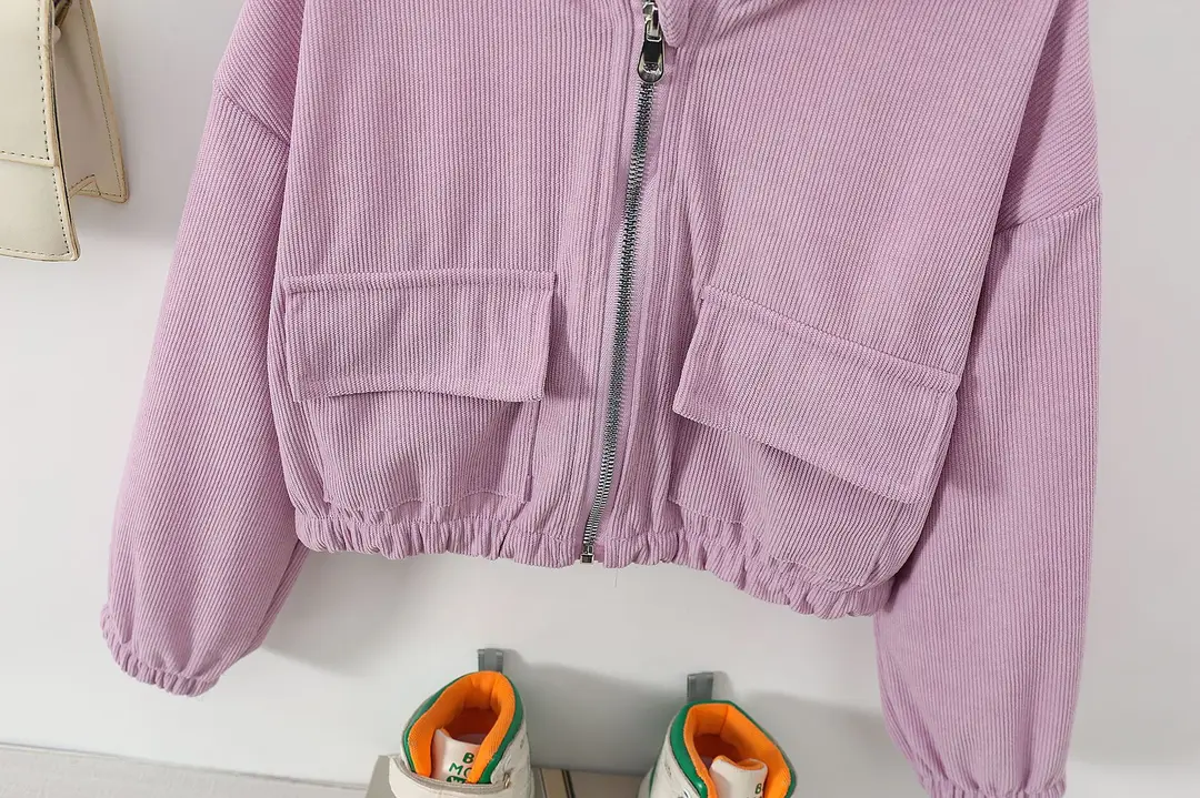 Direct sales from the source factory: girls' short zip-up jacket with hood, casual sporty style, fashionable new spring children's clothing — feature 39