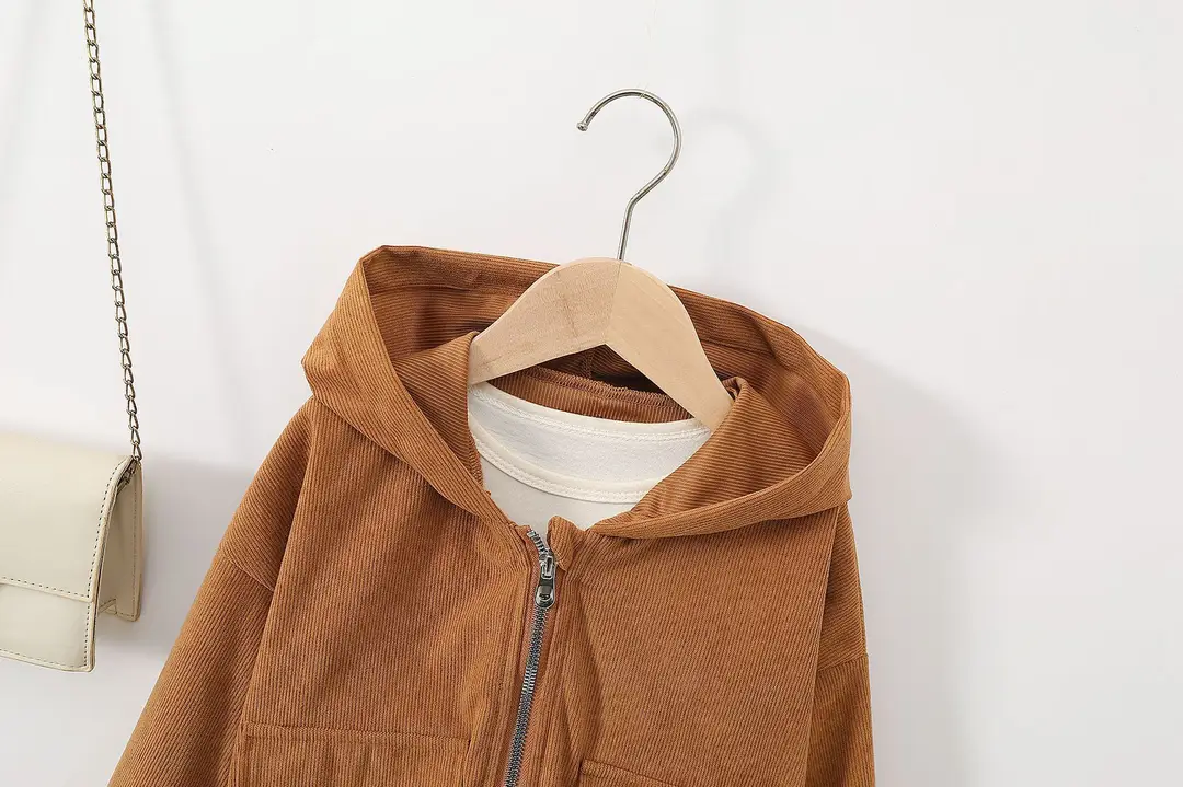 Direct sales from the source factory: girls' short zip-up jacket with hood, casual sporty style, fashionable new spring children's clothing — feature 42