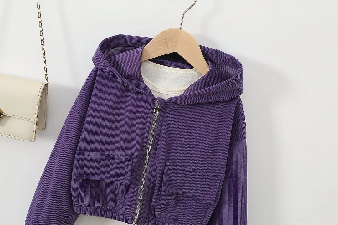 Direct sales from the source factory: girls' short zip-up jacket with hood, casual sporty style, fashionable new spring children's clothing — feature 46