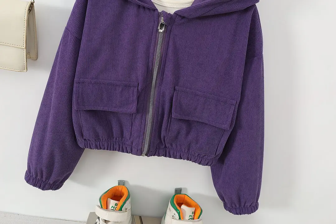 Direct sales from the source factory: girls' short zip-up jacket with hood, casual sporty style, fashionable new spring children's clothing — feature 47